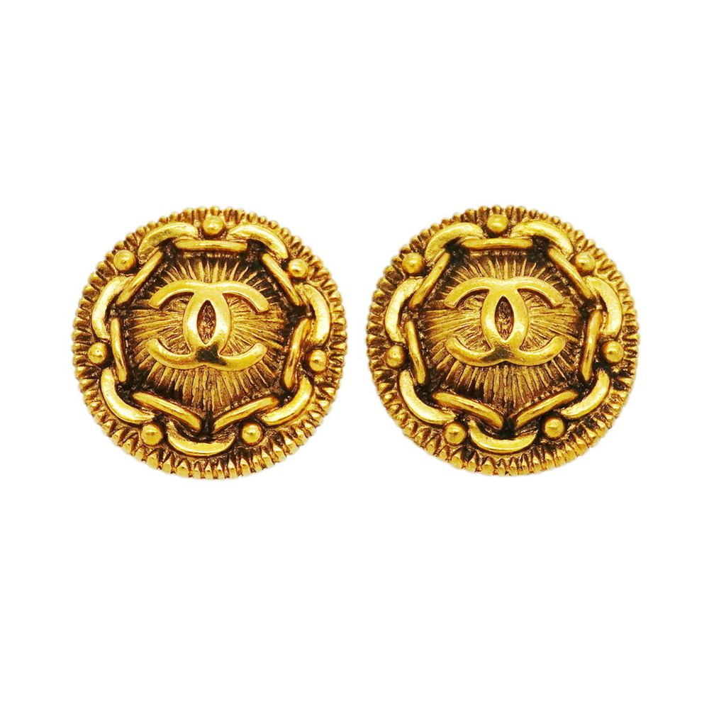 Chanel Earrings, Coco Mark Circle, GP Plated Gold, Women's